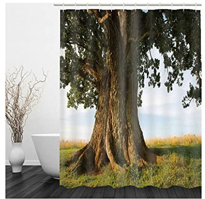 Whoiy Badevorhang Grün, Duschvorhang Um Die Ecke 90X180cm Polyester Duschvorhänge Grasbäume Waschbar Wasserdicht