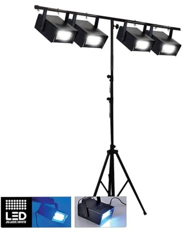 Jeux de lumières - FestiNight - 4 Mini Stroboscopes 20W à LEDs avec Portique DJ Light