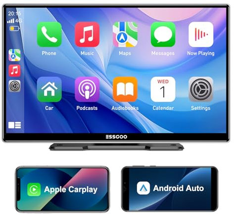 ESSGOO CarPlay Android Auto für Apple,9 Zoll IPS Carplay Display,Unterstützt Siri & G-oogle Assistant, Online-Karten, einfache Installation, geeignet für Verschiedene Fahrzeugmodelle