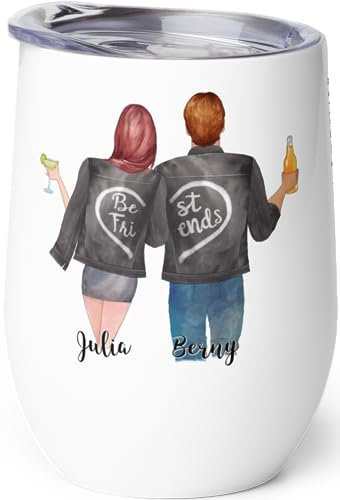 Jimbeels® BFF Personalisierbarer Weinbecher | Beste Freunde Edelstahl Tasse anpassbar | Wunschname Thermobecher für Frauen und Männer | Individuelles Best Friends Geschenk (355 ml)