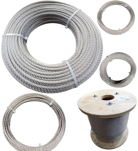 Cable inox A4 (spécial pour l'extérieur) Diamètre et Longueur à choisir 7X19 Fils Souple bricolage, jardin, inox A4 suspendre (Diamètre 5mm, Couronne 10m)