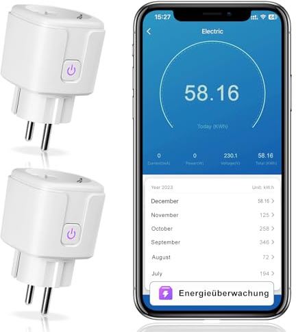 CNBINGO 2-Pack WLAN Smart Steckdose mit Strommessung, Sprachsteuerung, 16A