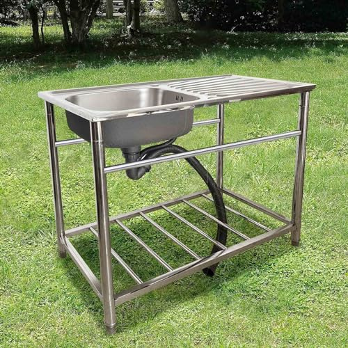 Lavandino per lavabo da esterno a vasca singola da esterno in acciaio inox da appoggio, con ripiani per garage, cantina, interni ed esterni