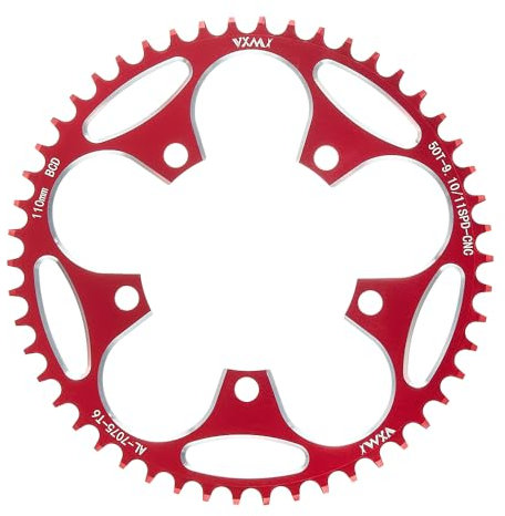 KTKEET 110/130BCD Kettenblatt 36/38/40/42/44/46/48/50/52/54/56/58/60T rundes schmales breites Kettenblatt 5 Bolzen Fahrrad Kettenrad für 8-12-Gang Rennrad Klappfahrrad (rot, 110BCD 50T)