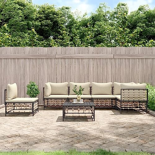 Tino Tech Gartenmöbel Set Garten-Lounge-Set mit Kissen Lounge Garnitur 7-TLG Gartenbank Gartensofa für Balkon und Terrasse Robust und Wetterbeständig Einfach Reinigen Anthrazit 72x72x66 cm
