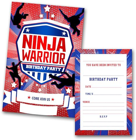 Ninja Warrior Einladungen zum Schreiben auf Geburtstagsparty, 20 Stück
