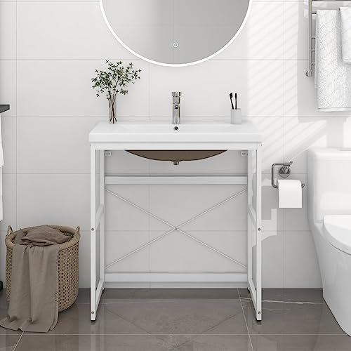 Home outdoor OthersBathroom Washbasin Frame with Built-in Basin White Iron