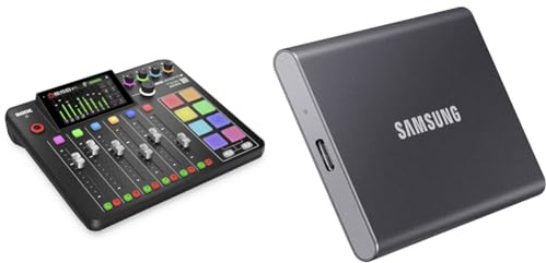 RØDE RØDECaster Pro II All-in-One Production Solution for Podcasting & Samsung T7 Portable SSD - 1 TB - USB 3.2 Gen.2 External SSD Titanium Grey (MU-PC1T0T/WW)