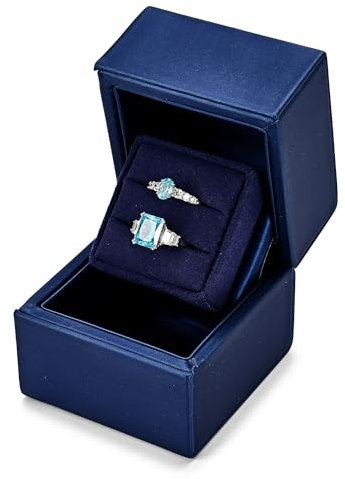 Papten Ringbox Hochzeit in Blau‌ – Doppelslot Verlobungsring-Box für 2 Ringe (Premium Schatulle für Heiratsantrag & Valentinstag)