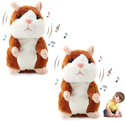 2Sprechende Hamster Wiederholt, Elektronischer Plüsch Hamster, Interaktives Stofftiere Spielzeug für Baby Kids