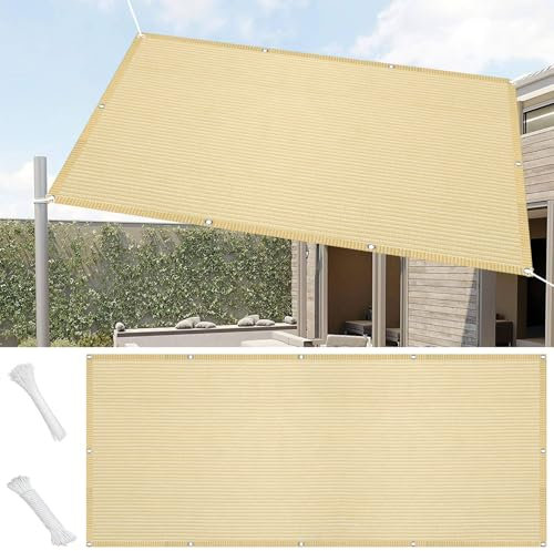 Voile D'Ombrage Rectangulaire 2.4 x 2.4 m HDPE Respirant Couvert Végétal Toile Extérieur, Jardin, Terrasse, Balcon Aux UV 98% avec Oeillets et Cordons Brise Vent, Couleur Crème