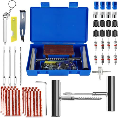 TOSUTO 66 PCS Reifenreparaturset,Reifen Reparaturset Auto,Tragbar Reifen Reparaturset Auto,Reifen Flickset Auto, Mit Reifendruckstift,für Auto,Motorrad,LKW,ATV,Traktor,Wohnmobil,SUV,Jeep