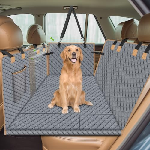Protection Voiture Chien Siege Arriere - Avec 4 Planches en Bois Renforcées, Housse Auto pour Chien Résistante à l'Usure, Aux Rayures et Imperméable - Adapté à Tous Types de Véhicules (L, Gris)