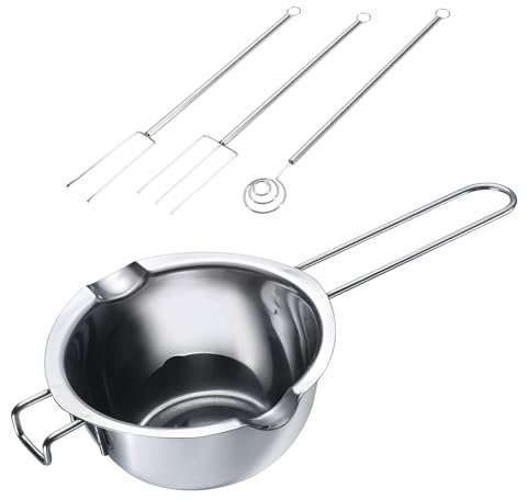 Westmark Wasserbad-Schmelzschale und Schokoladentauchgabel-Set (3-tlg.) – Schmelzschale mit Ausgießtüllen für beidseitiges Gießen – Tauchgabeln zum Eintauchen und Verzieren – Edelstahl