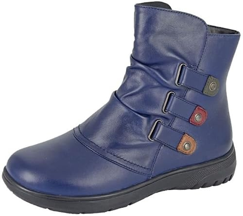 Miss Shoes Softie Leather Side Zip Up Extra Wide Fitting Leather Ankle Boots