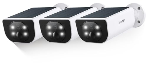 AOQEE 2K Solar Camera Outdoor Wireless-2.4Ghz WiFi Cameras for Home Security, Continuous Power, Color Night Vision, SD Card/Cloud Storage, Waterproof, Compatible with Alexa/Google Home S1 (3 Pack)