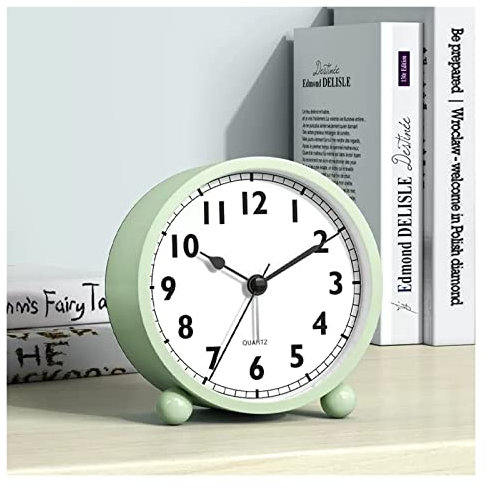 Silenziosa Sveglia da Comodino Sveglia analogica, piccolo orologio con luce notturna, funzionamento a batteria, for soggiorno, camera da letto, scrivania per Camera da Letto, Soggiorno, Ufficio(Green,