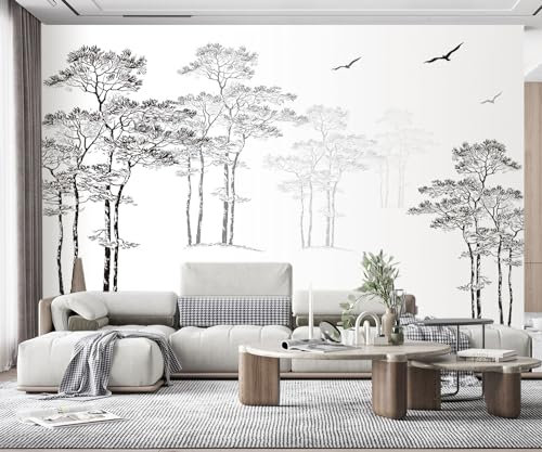 MIWEI Wallpaper Papier Peint Panoramique Arbre Abstrait Noir Et Blanc Papier Peint 3D Intissé Tapisserie Poster Chambre Salon Decoration Murale 350x250cm -Z3629