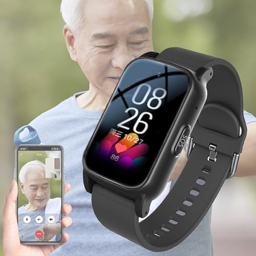 Dispositivos De Alerta De Caídas para Personas Mayores, Reloj GPS para Personas Mayores con Videollamada HD, Detección De Caídas Y Resistencia Al Agua IP67, Regalos para Personas Mayores,Black