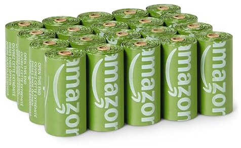 Amazon Basics Sacchetti per Escrementi e Rifiuti di Cani in Materiale Riciclato Senza Dispenser, Inodori, 300 Sacchetti (20 Confezioni da 15 Sacchetti)