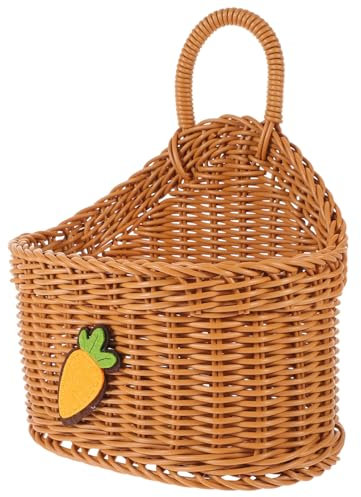 FELTECHELECTR Handwoven Hanging Basket Small Woven Storage Basket Brown Carrot Pattern Wall-mounted Fruit and Vegetable Holder