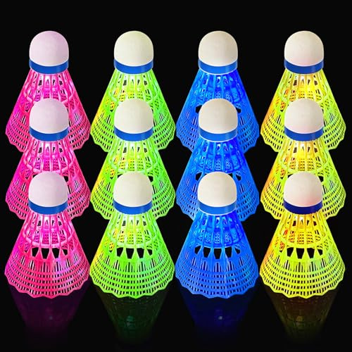 12 stycken LED-fjäderbollar, LED-badmintonbollar, 4 färger LED-ljus fjäderbollar, lysande fjäderbollar för natten, badminton fjäderbollar, LED-lampor badminton, LED-fjäderbollar för inomhus- och