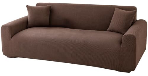 CLGTY Wasserdicht Sofabezug 1 2 3 4 5 Sitzer, 1 Stück Cord Stretch Sofa überzug rutschfest Couch überzug Sofahusse Mit 1 Stück Kissenbezug für Zierkissen-Kaffee-2 Sitzer