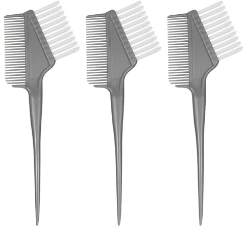 Haarfärbepinsel 3 Stück Grau Pinsel Haare Färben, Haarfarbe Pinsel, Haarfärbebürsten mit abgewinkeltem Tintpinsel, Doppelkopf für Färbung, Ansatzfarbe, Professioneller Salon