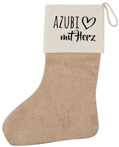 Huuraa Weihnachtsstrumpf Azubi mit Herz Geschenk Beige Jute Azubi Geschenkidee
