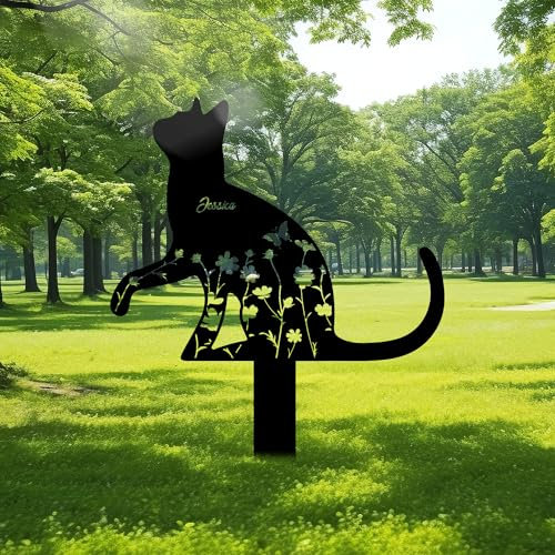 JLSKCN Personalised Cat Memorial Plaque, Pet Headstones for Dogs for Lost Dog Sympathy Gift, Outdoor Dog Garden Metal Stake Cat Garden Metal Stake for Cemetery Garden Dog Cross for Grave Graden Decor