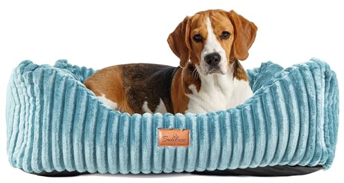 BOUTIQUE ZOO Hundebett 75x65x25 cm Größe S | Weiches Hundesofa mit Kissen | rutschfest & Waschbar | Hundekörbchen aus Strukturiertem Wildlederimitat | Für kleine Hunde | Farbe: Petrolblau