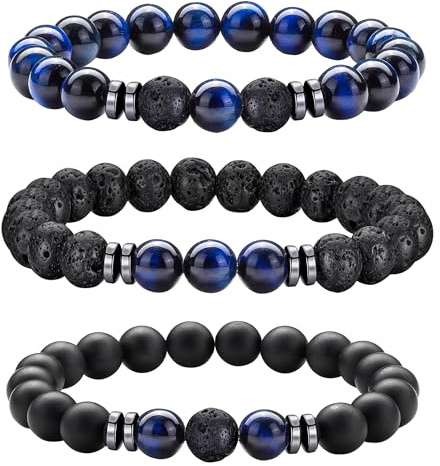 JUZICHEN 2-3 Stück Perlenarmband Herren, Tigerauge Naturstein Armband Perlen Für Herren, 8MM Perlen Armbänder Für Männer, Perlenarmbänder, Männer Schmuck Geschenke Vatertagsgeschenk