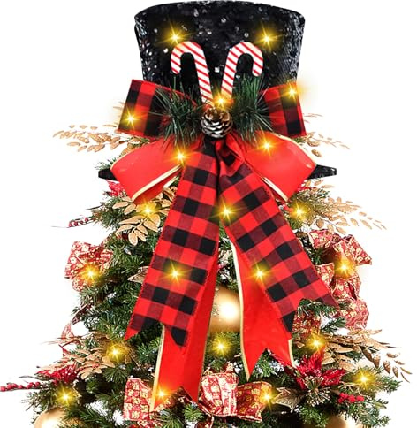 Cimier de Sapin de Noël Grande Rouge Pointes de Sapin de Noël1Chapeau Haut, pour Maison Noël Vacances Hiver Fête Décor Bureau Ornements (Noir)