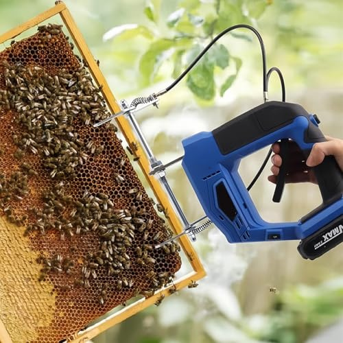 DRFGHK Secoueur Électrique pour Cadres de Ruche,Secoueur sans Fil,Détacheur D'abeilles Rechargeable avec 2 Batteries,pour La Récolte du Miel,L'inspection et Le Déplacement des Rayons,Blue-110V