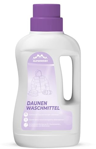 ALPENWERT Detersivo per piumino da 1 l, detergente speciale per piumini, coperte, sacchi a pelo e cuscini, detersivo delicato per una pulizia profonda e cura con profumo fresco, prodotto in Germania