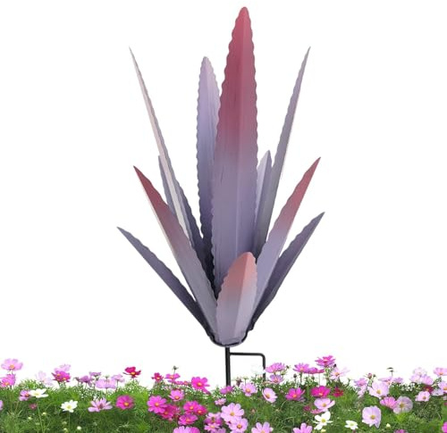 Escultura de plantas de agave de metal: estatua rústica artesanal, acento de jardín pintado | Patrón de hoja de hierro vintage, tema de decoración desierto al aire libre, recubrimiento de acabado