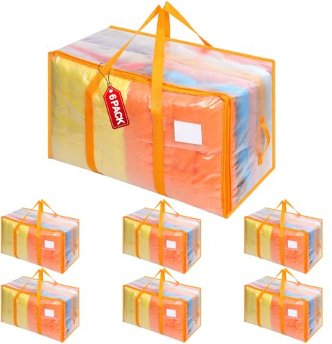 Dntorx 6 Pack 105L Moving Bags Clothes Storage Bags Drom Packing Box, Orange
