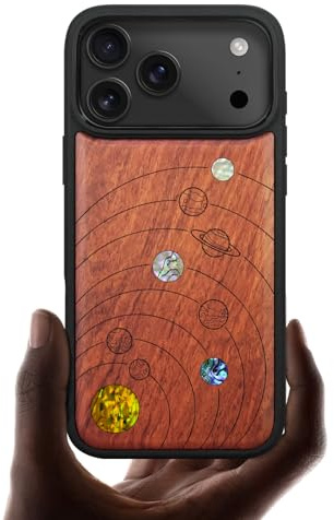 Carveit Magnetic Case for iPhone 17 Pro Max Case, Wood Artisan Engraved & Handmade Shell Inlaid, TPU Shockproof Cover, Compatible with MagSafe Wireless Chargers (Solar System-Rosy)