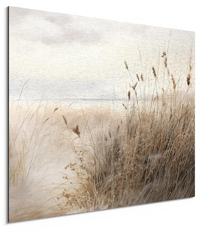 DEQORI Alu-Dibond Bild Flüstern im Dünengras silber gebürstet bedruckt | 80x60 cm | Aluminiumverbund – modernes Wandbild für Innen- & Außenbereiche mit toller Bildwirkung & leichter Montage