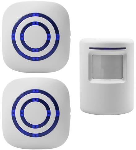 Durchgangsmelder Set: Bewegungsmelder Set mit 2 Elektronischem Plug-in-Empfänger 1 PIR-Bewegungssensor-Detektor, Funkalarmanlage für Laden, Wohnmobil, Zuhause, Garage