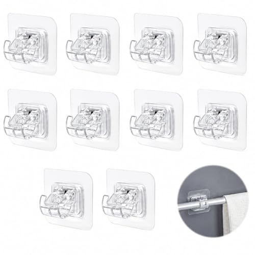 10 Pièces Support Tringle à Rideau Auto Adhésif Support Accroche | Rideau Sans Percage Crochets Transparents pour Rideaux Lourds Porte Barres à Serviettes Salles de Bains Cuisines (6x6cm)
