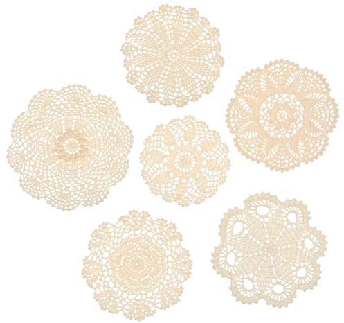 Ouligay 6 Stück Spitzendeckchen 19cm Deckchen Häkeln Gestickte Tischläufer Vintage Häkeldeckchen Rund Weiß Spitze Gestrickte Untersetzer Doilies für Küche Esszimmer Party Hochzeit Geschirrdekoration