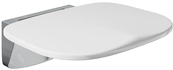 Flode Fold Down Shower Seat – Gloss White Wall Mounted Shower Seat Space Saving Folding Shower Chair for Disabled Elderly & Accessible Wet Rooms