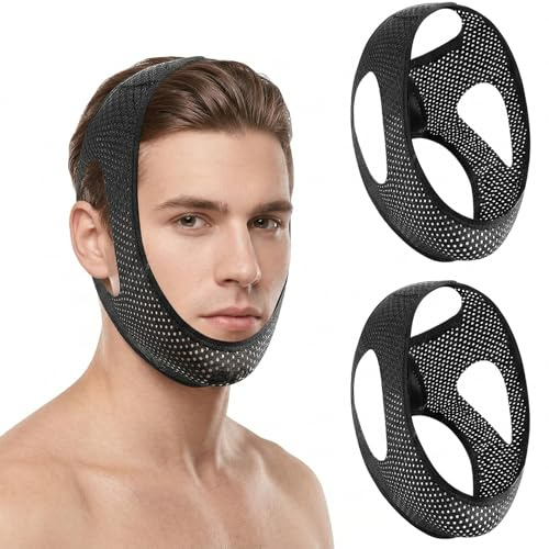 Mentonniere Apnée Du Sommeil, 2 pièces Mentonniere Anti Ronflement, Mentonniere, Bandeau Anti Ronflement, Ceinture Anti Ronflement, Réglable, flexible et réduit efficacement les ronflements.