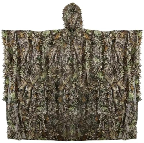 Muteitt Traje para Exteriores, Poncho De Camuflaje 3D con Hojas para Hombre, para Caza, Observación De Aves, Acampada, Capa con Capucha Y Capucha De Camuflaje CS Woodland.