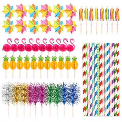 Fesnova 100 Stück Cocktail Deko, Cocktails Zubehör, für Sommer Party | Feuerwerk Sticks, Strohhalme, Wiederverwendbar, Hochzeitsfeier, Bar Getränke, Deko Cocktailparty, Hawaii Thema