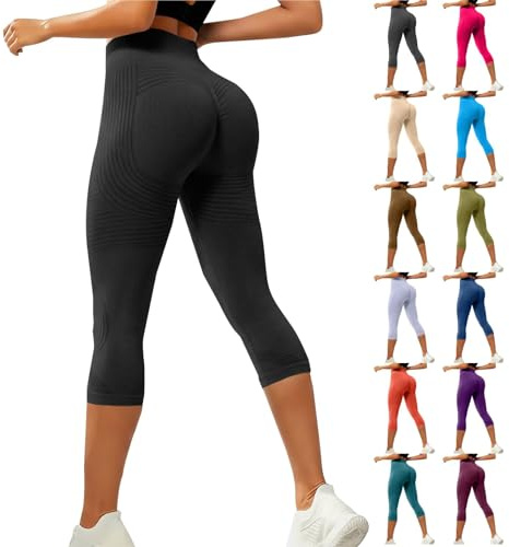 Legging 3/4 Femme Taille Haute Leggings 3D Anti Cellulite Capri Pantalon Opaque Coton Push Up Court Pantalon De Sport Été Stretch Compression Fitness Short Yoga Gym Pantacourt