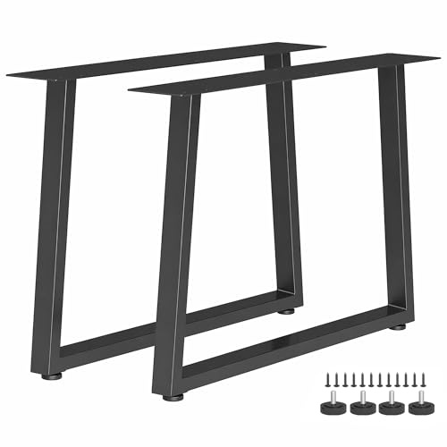 HOMCOM Set 2 Gambe per Tavolo Trapezoidali in Acciaio, Gambe per Mobili con 12 Fori, 12 Viti e 4 Piedini Regolabili, Stile Industriale, Capacità 75 kg, per Panca, Tavolino, 60x10x43 cm, Nero