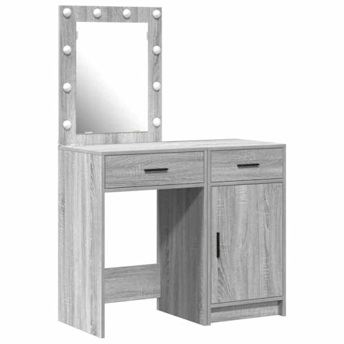 Boltkex Tocador de madera con puerta, 2 unidades, gris, 50 x 41 x 135 cm, tocador moderno con espacio de almacenamiento y tiras LED, tocador para dormitorio