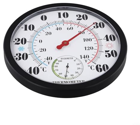 Außenthermometer, 25,4 cm Wandbehang, Indoor-Garten-Hygrometer, groß für Zifferblatt, Wettermonitor, mechanisch, keine Batterie, Gewächshaus, Balkon, Terrassendekoration
